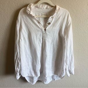 Cynthia Rowley White 100% Linen Blouse Minimalist Summer Spring Casual Beach